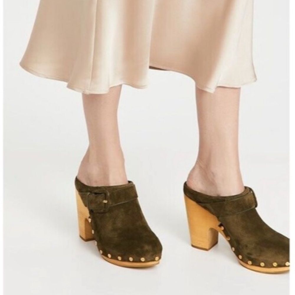 New VERONICA BEARD DACEY Buckle Clogs MULE PLATFORM Chocolate Brown SUEDE 9.5 - Picture 12 of 12